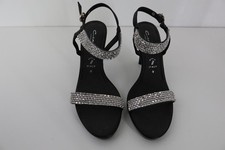 "Contesa" festliche Damen Sandalen Stoff und Lack Gr: 40 -Schwarz/Silber- NEU