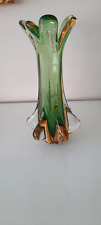 Murano Vase 26 cm Groß Grün-Bernstein 1960er Jahre
