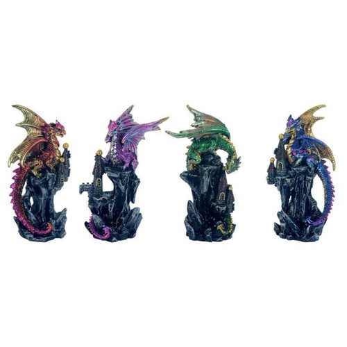 4er set drachen auf burg - 4er,