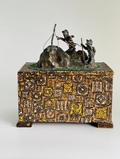 Very RAR Jugendstil Dose Papier Tapestry Katzen Bergsteiger Zinn Zink bemalt