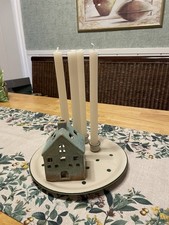 Alter Kerzenhalter Kerzenteller Grün Beige Vintage Landhaus 24.5cm Dm Keramik