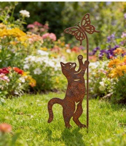 Katze gartenstecker rostoptik - gartenstecker,