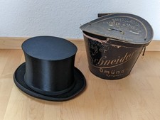 Zylinder Hutschachtel 59 antik Chapeau Claque Seide Exposition Universelle 1889 
