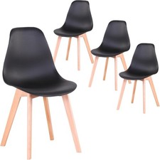 4x Esszimmerstühle Küchenstuhl Plastik Polsterstuhl mit Rückenlehne HolzZ18