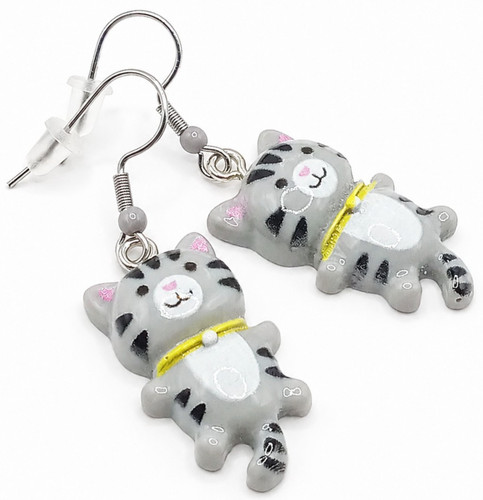 Katzen grau ohrringe edelstahl - grau,