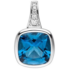 Kettenanhänger 585 Weißgold mit Diamanten Brillanten 1 Blautopas 14 Karat