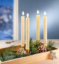 LED-Stabkerzen "Twist" 4er Set (Farbe: elfenbein) Deko Echtwachs Timer