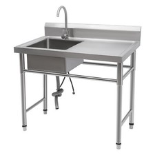 Edelstahl Spültisch Gastro 1Becken Spülbecken 100×60cm Gewerbliche & 1 Becken DE