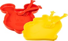 Tupperware  Winnie Pooh Teller gelb + Mickey Mouse rot Kinderteller Besteck