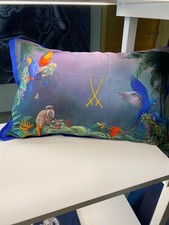 Meissen exklusives Seiden Kissen Bunte Blumen / Affe / Amazonas / Schwertermarke