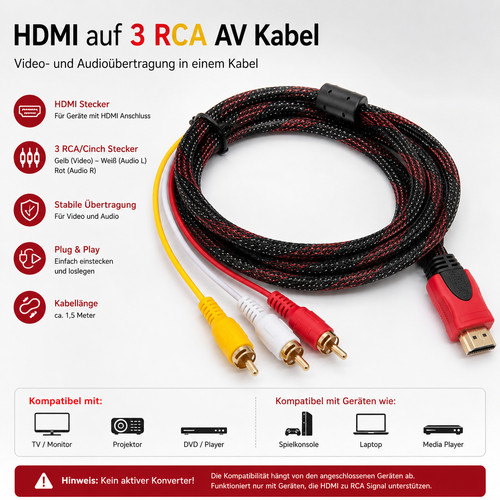 Hdmi auf rca kabel video - auf, 3