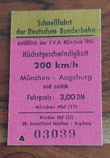 Sonder Fahrkarte Deutsche Bundesbahn IVA 1965 200 Km/h Fahrt München Augsburg