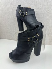 TOPSHOP schwarze Leder Plateau Schuhe Stiefeletten Blockabsatz UK 8 EUR 41