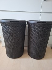 1 Polyrattan XXL Wäschesammler Wäschekorb Mülleimer  Mülltonnen rund mit Deckel.
