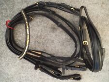 Trense Vollblut mit schwed. Reithalfter schwarz/gold mit Gurtzügeln