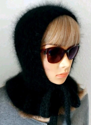 Knitted angora hood - knitted, with