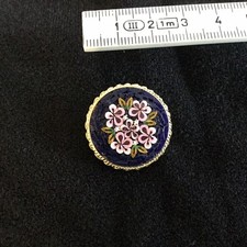 Brosche Italy Millefiori schwarzblau Rosa Blüten Goldrand