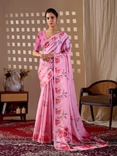 Women pink floral saree - pink,