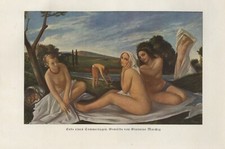 Ende eines Sommertags Kunstdruck 1938 v. Giannino Marchig weiblicher Akt Badende