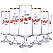 6x Stralsunder Glas 0,4l Goldrand Bier Pokal Gläser Set Pilstulpe Hanse Brauerei