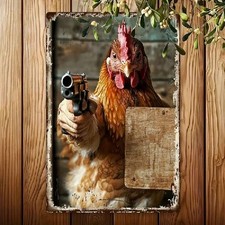 Blechschild Lustiges Huhn mit Pistole Chicken 30x20cm Retro Nostalgie TEL1664