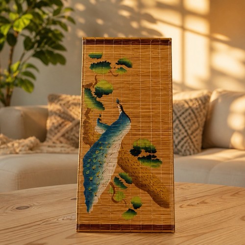 Vintage bambus wandbild pfau - vintage,