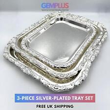 GEM+ | Premium 3-teiliges versilbertes Vintage Tablett Set - elegant robust stabil