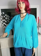 Versace Jeans Grobstrick Pullover Gr.XL eher auch L Türkis 100% Baumwolle NEU 