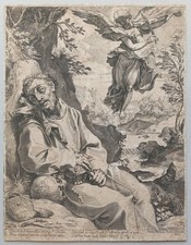 San Francesco d´Assisi angelo musicante Carracci n. Vanni Kupferstich Franz 1595