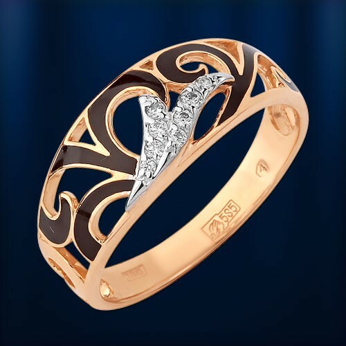 Rotgold ring 585 gold - ring, schwarze