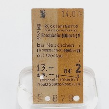 Fahrkarte Fahrschein Rückfahrkarte Personenzug Forchheim 1967