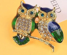 MUTTERTAG 1  Brosche mit funkelnden Straßsteinen in Form eines Eulenpaars-2x da