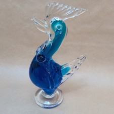 Vintage Murano blau Glas Hahn / Hahn Handschlag Skulptur Figur