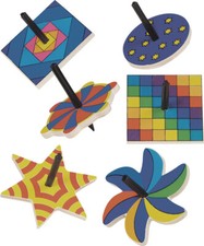 KREISEL 6 x Holzkreisel bunt ECKIG verschiedene Kinderkreisel Spielkreisel NEU