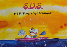 Diddl Postkarte - Nr. 32 - Depesche - Diddl braucht Hilfe - SOS - Spruch