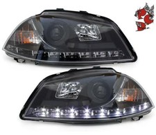 SCHWARZE SCHEINWERFER SEAT IBIZA 6L 03-08 LED TAGFAHRLICHT-OPTIK LINKS RECHTS
