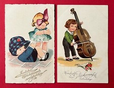 2 x Künstler Glückwunsch AK GEBURTSTAG 1926/29 Kinder Cello    ( 121152