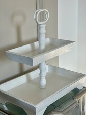 Etagere 2 stöckig | Holz | Shabby Chic Weiß |Metallgriff | Deko Tablett Vintage