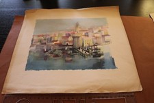 tolles altes Bild Kunstdruck - Stadt mit Hafen,  keine Signatur ? Alter ?? (2)