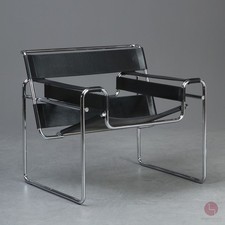 Gavina Wassily Chair Leder Schwarz Sessel Bauhaus Marcel Breuer 1980er Knoll