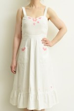 Midikleid VINTAGE Sommer Trägerkleid bestickt Blumen 60er 70er Retro |  S