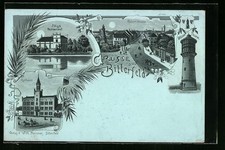Mondschein-Lithographie Bitterfeld, Restaurant Illig, Rathaus, Wasser-Turm 