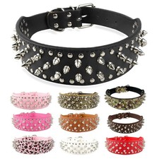 Hundehalsband Nietenhalsband Breit Nieten Echtleder Hunde Leder Halsband XS-XL