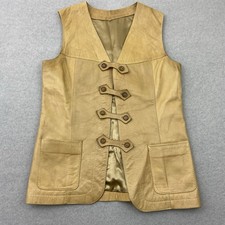 Vintage Lederweste Echtleder Beige 70er Style Knöpfe Boho Festival Damen Gr. M