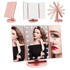 22 LED Schminkspiegel Tischspiegel mit Beleuchtung 180 drehbar Roségold Faltbar