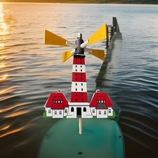 Windspiel Leuchtturm Windrad Holz, Mit Metallstab 70cm