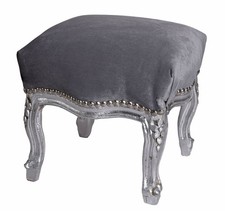 Hocker Barock Sitzbank Sitzhocker Grau Silber Fussbänkchen Schemel Fusshocker 