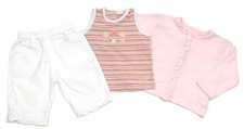 PRENATAL 3tlg Sommer Set 3/4-Hose Tank-Top Strickjacke Mädchen- Gr. 86 weiß rosa