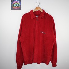 Tommy Hilfiger Handtuch Fleece Herren 2XL rot selten 90er Pullover 1/4 Zip Designer