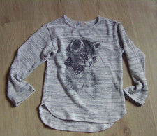 H&M dünner Mädchen Pullover grau mit Katze Gr. 110 116